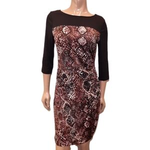 💠 New TRADITION 3/4 Sleeve Sheath Dress Python Snake Print Stretchy Boat Neck